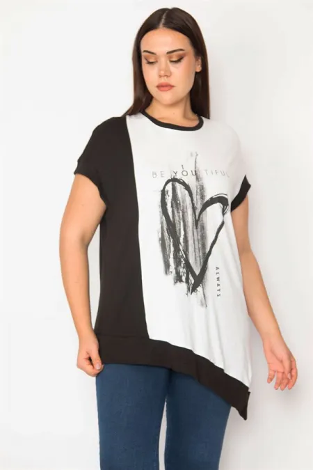 KADIN KEMİK ÖN BASKILI RENK KOMBİNLİ BLUZ