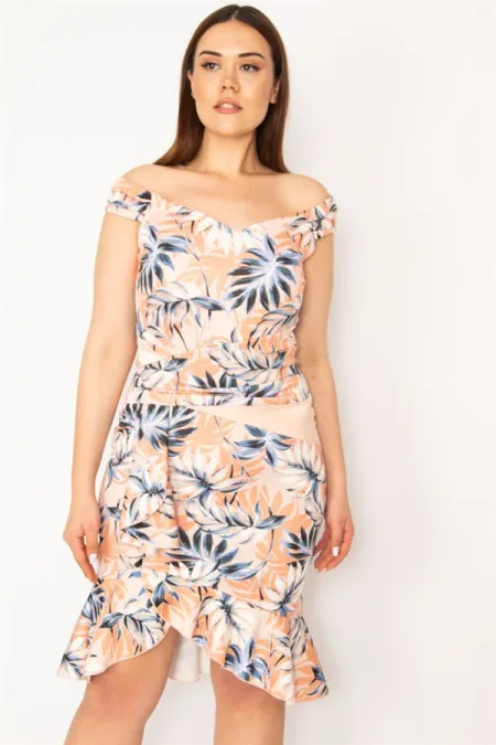 KADIN RENKLİ BEL VE ETEK UCU VOLANLI ELBİSE