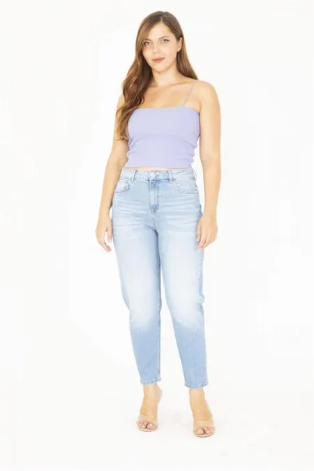 Kadın Büyük Beden Mavi Yüksek Bel 5 Cepli Kot Pantolon 65N36814