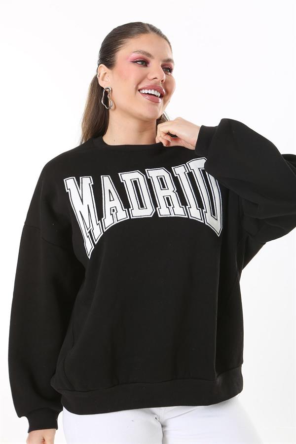 Women's Plus Size Black Embroidered Fabric Sweatshirt 65N37717