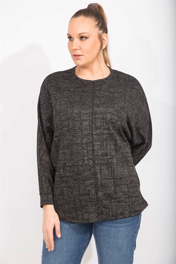 Kadın Antrasit Rahat Kesim Düşük Kollu Simli Tunik 65N35495