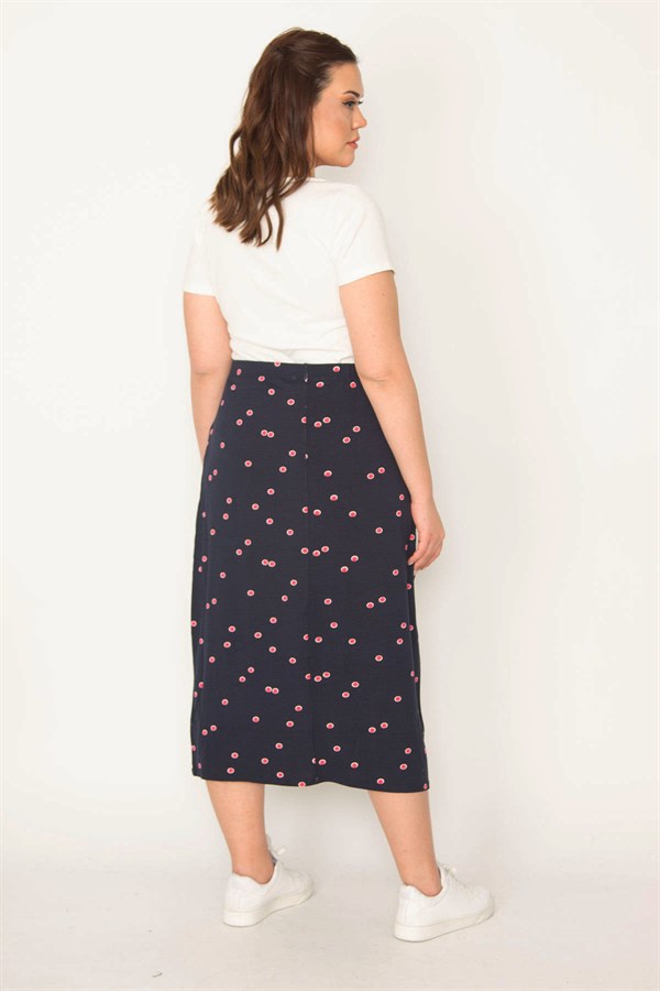 Kadın Lacivert Bel Lastikli Desenli Etek 65N32321