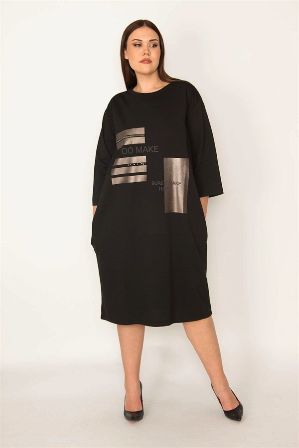 KADIN ORANJ TAŞ VE LAK DETAYLI ELBİSE