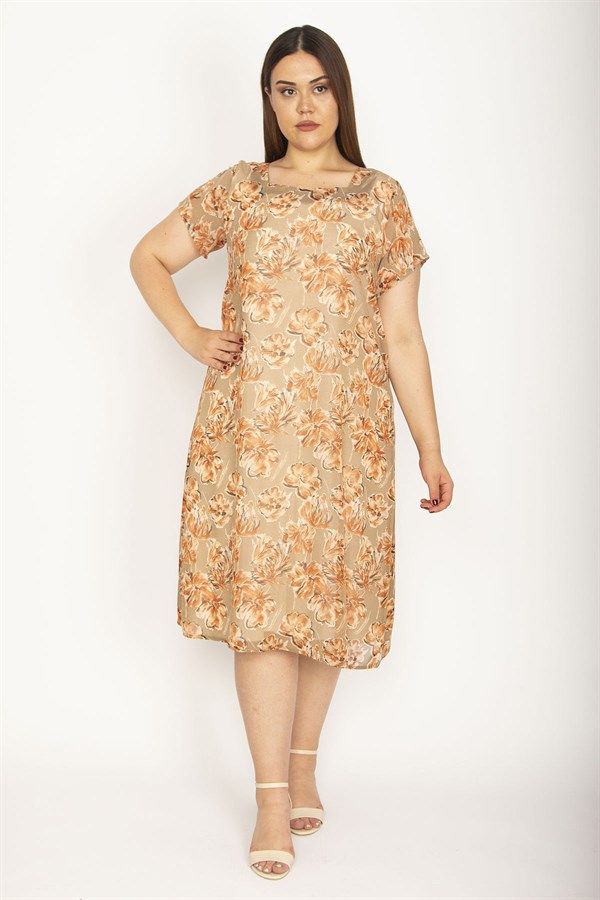 Kadın Renkli Astarlı Şifon Elbise 65N26549