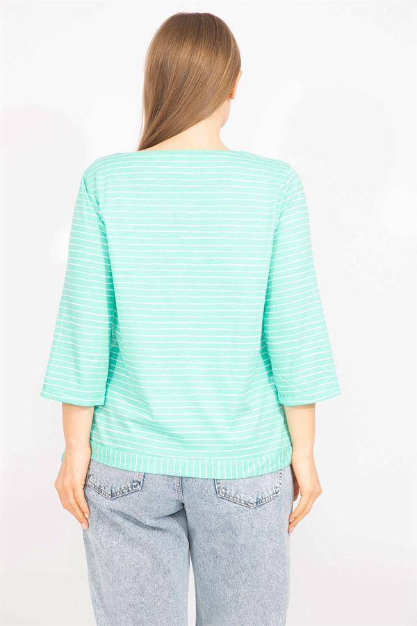 Kadın Lacivert Büyük Beden Pamuklu Kumaş Çizgi Kombinli Bluz 65N35571