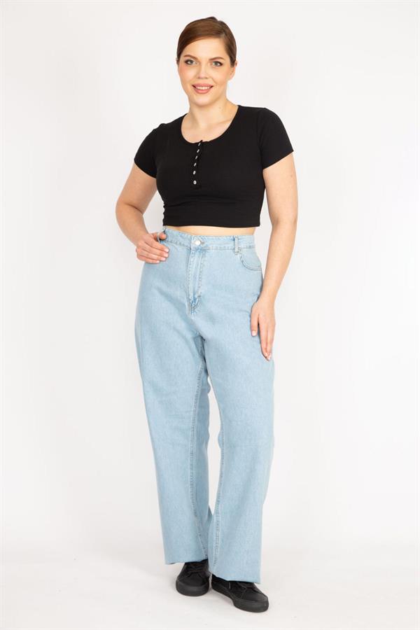Kadın Mavi Büyük Beden 5 Cepli Likrasız Kot Pantolon