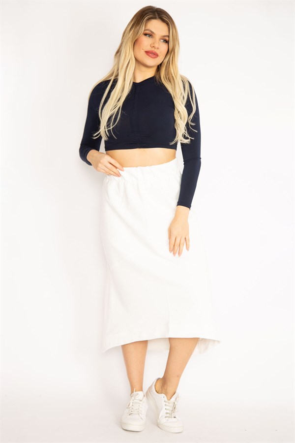 Women's Bone Waist Wide Elastic and Cup Detailed Embossed Fabric Skirt 26A35164