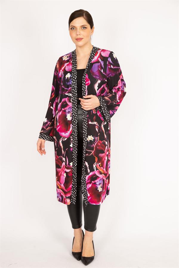 Manteau long non doublé à pois colorés pour femme grande taille