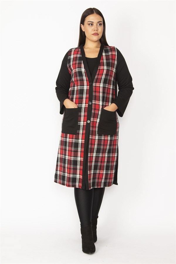 Kadın Gri Ekose Desenli Ön Boy Düğme Ve Cepli Kap 65N28487