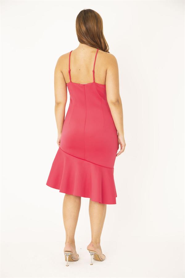 Kadın Büyük Beden Fujya Omuz Dekolteli Eteği Volanlı Astarlı Elbise 65N36845