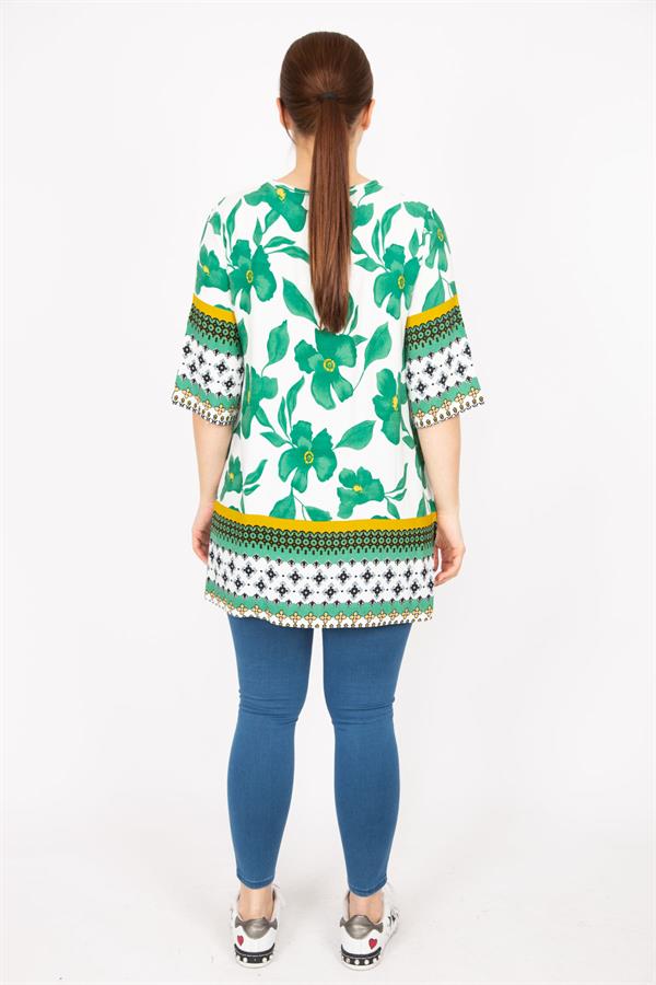 Kadın Fujya Büyük Beden Dokuma Viskon Kumaş Su Desenli Tunik