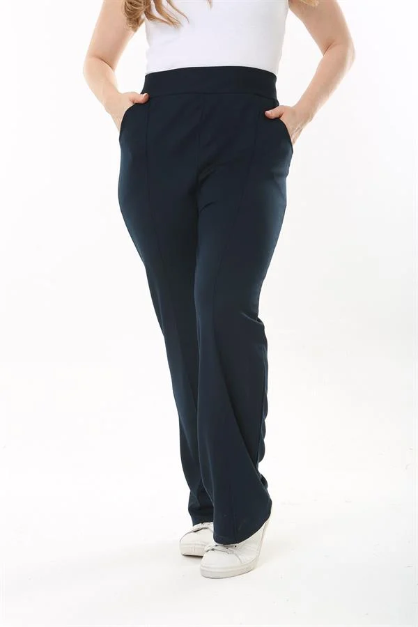 Kadın Büyük Beden Füme Ütü İzi Çima Dikişli Likralı Yan Cepli Pantolon 65N37564