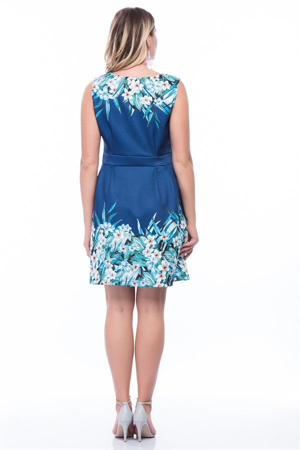 KADIN SAKS ÇİÇEK DESENLİ ELBİSE