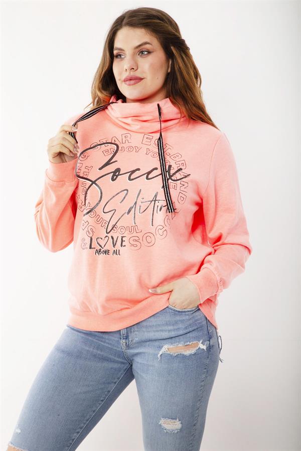 Women's Plus Size Phosphorus Stand-up Collar Inside-Red Sweatshirt 65N37211