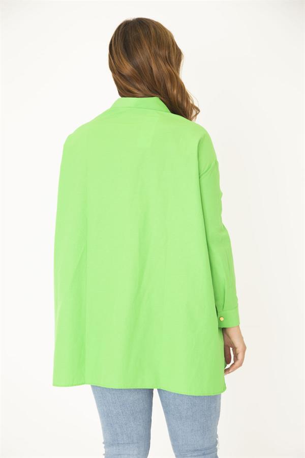 Kadın Büyük Beden Yeşil Ön Düğmeli Yan Yırtmaçlı Gömlek 65N37036