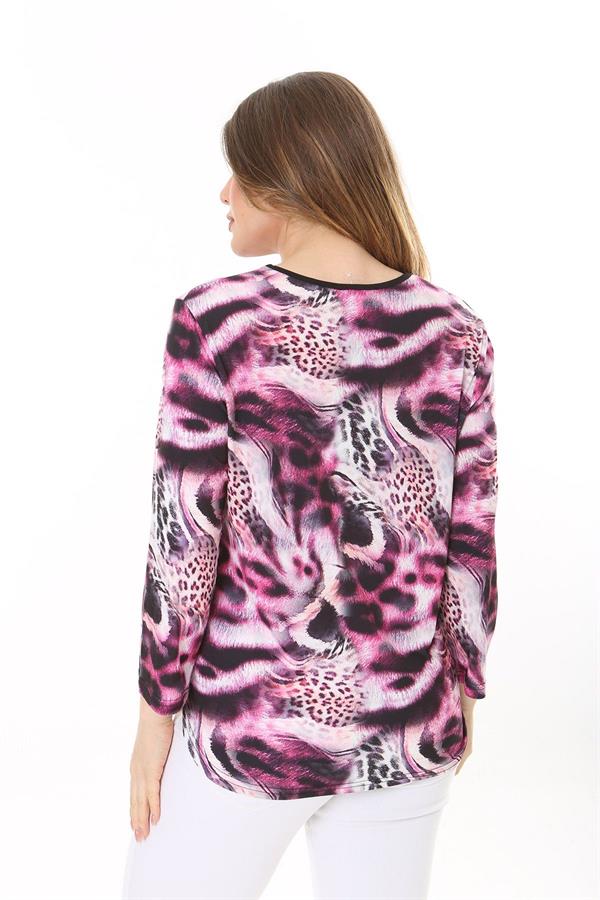 Kadın Büyük Beden Renkli Bisiklet Yakalı Uzun Kollu Bluz 65N37615