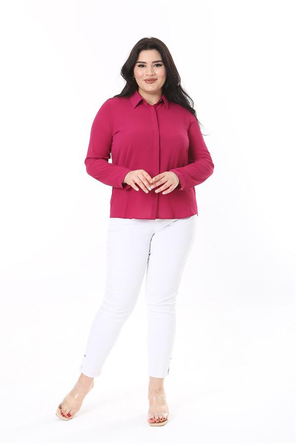 Kadın Büyük Beden Fujya Gizli Pat Ön Düğmeli Bluz 65N38019