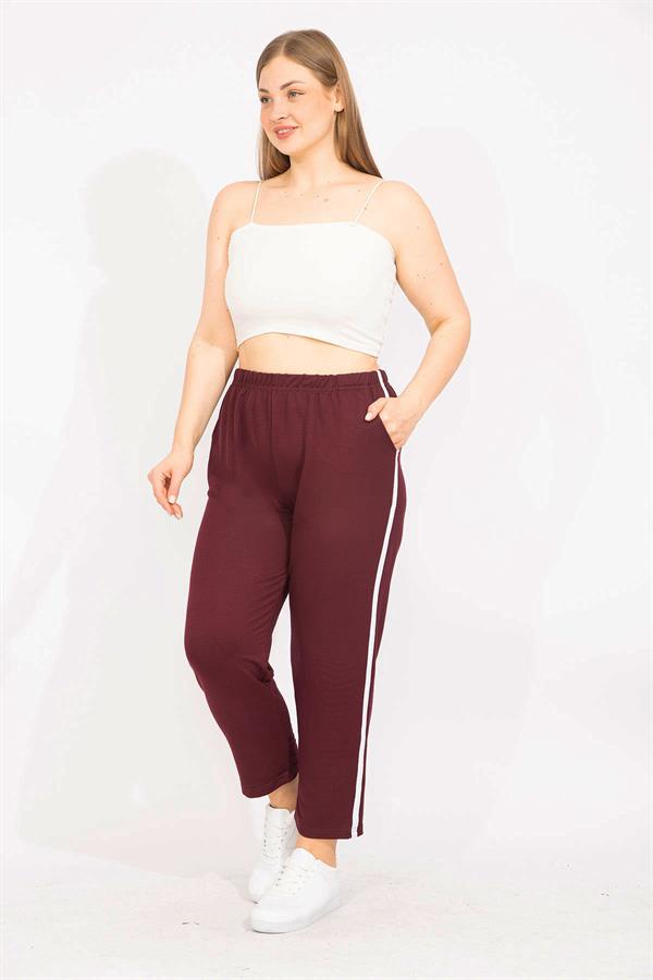 Kadın Bordo Büyük Beden Yan Şeritli Eşofman Alt 65N35626