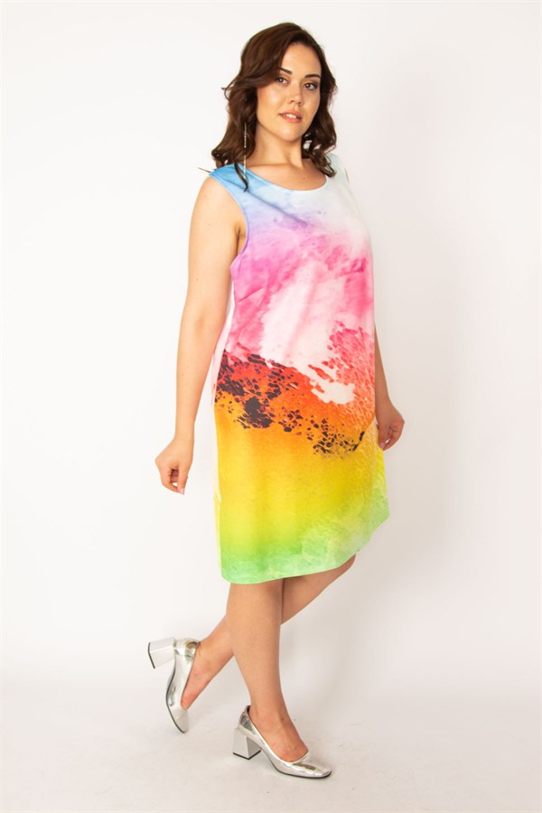 Kadın Renkli Batik Desenli Elbise 65N33613