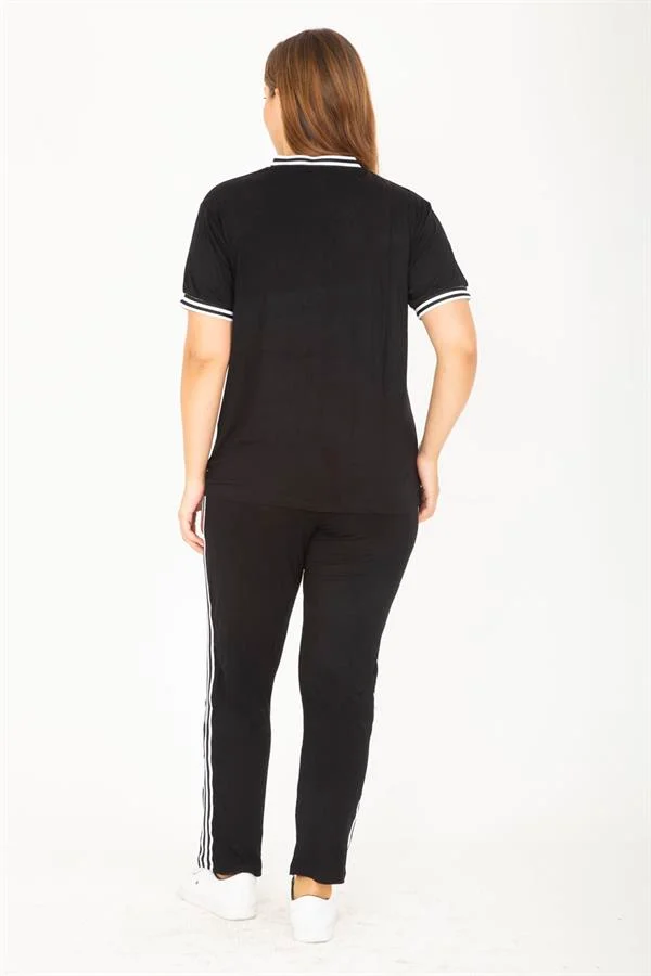 Kadın Büyük Beden Lacivert Ribanall Kısa Kollu Bluz Pantolon Eşofman Takım 65N36811