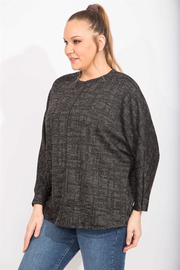 Kadın Antrasit Rahat Kesim Düşük Kollu Simli Tunik 65N35495