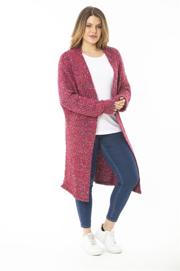 Kadın Büyük Beden Renkli Triko Kalın Hırka 65N37137