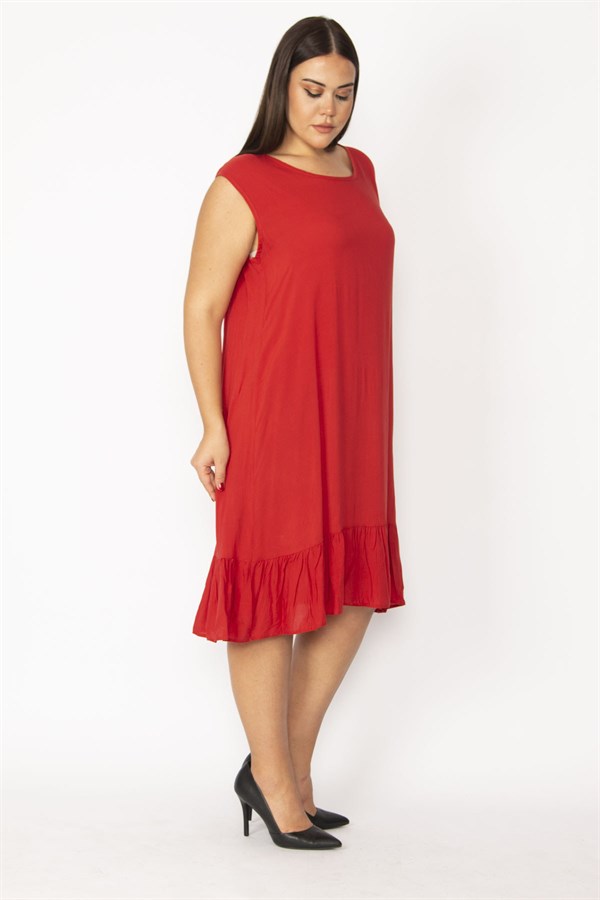 Kadın Bordo Etek Ucu Fırfırlı Viskon Elbise 65N35402