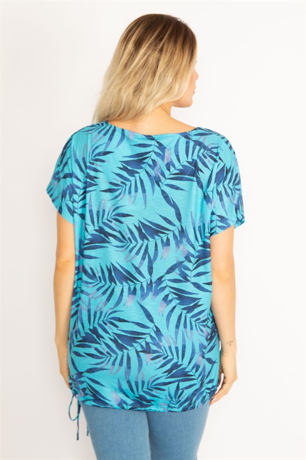 Kadın Mavi Taş Detaylı Etek Ucu Tünel Bağcıklı Bluz 65N34629