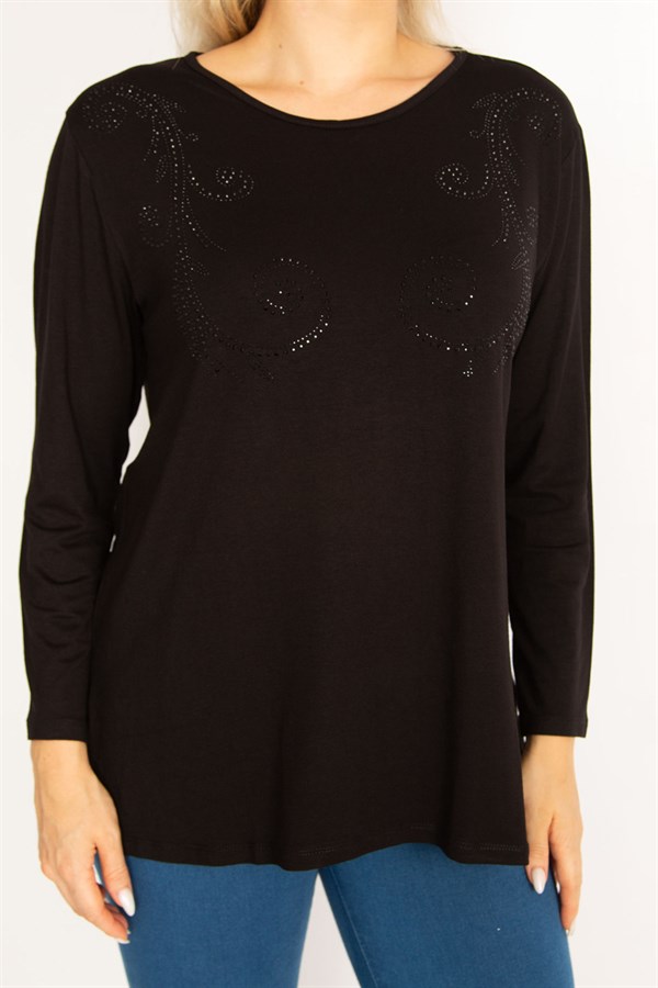 Kadın Siyah Taş Detaylı Uzun Kollu Bluz 65N34632