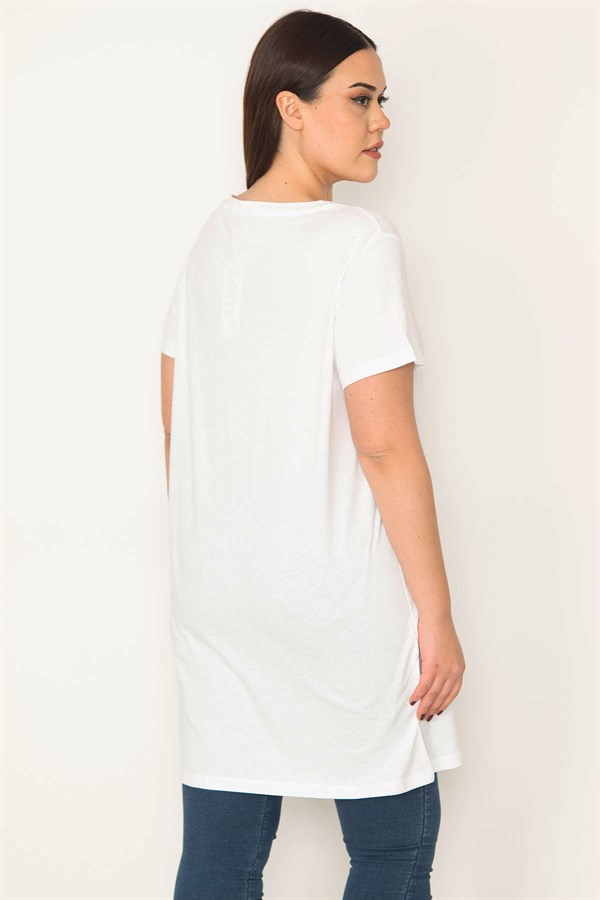 Kadın Beyaz Pamuklu Kumaş Peto Cepli Tunik 65N31752