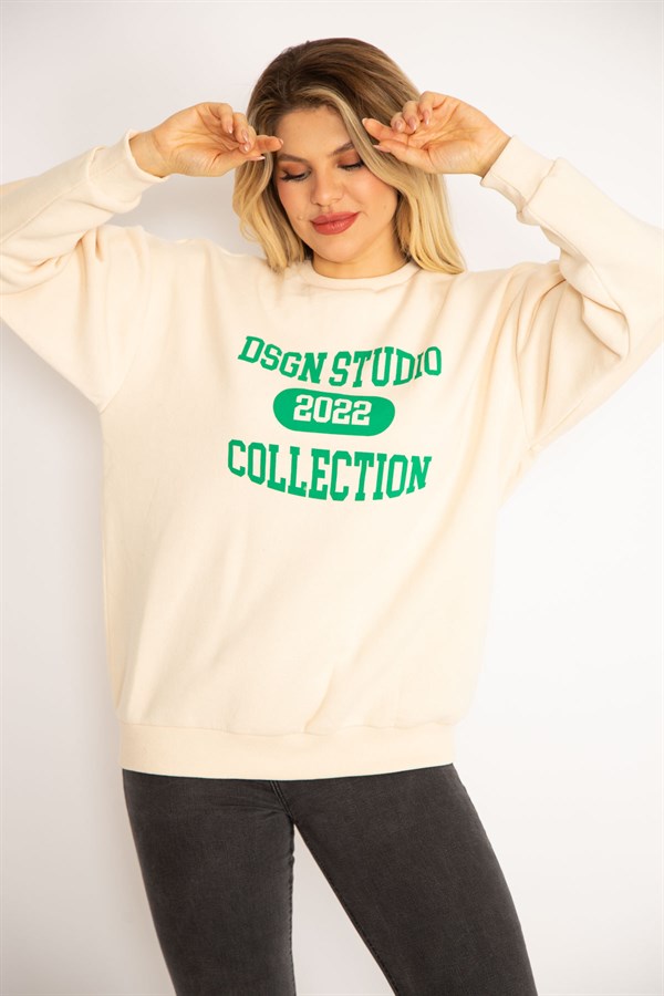 Women's Beige 3-Thread Raised Sweatshirt 65N35071