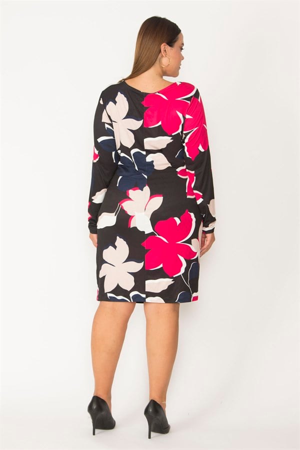 KADIN BEL DETAYLI BİSİKLET YAKALI UZUN KOLLU RENKLİ JARSE ELBİSE