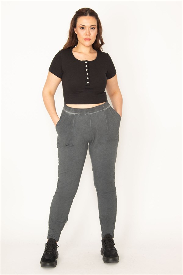 Kadın Füme Yıkamalı Pamuklu Kumaş Eşofman Alt 65N32327