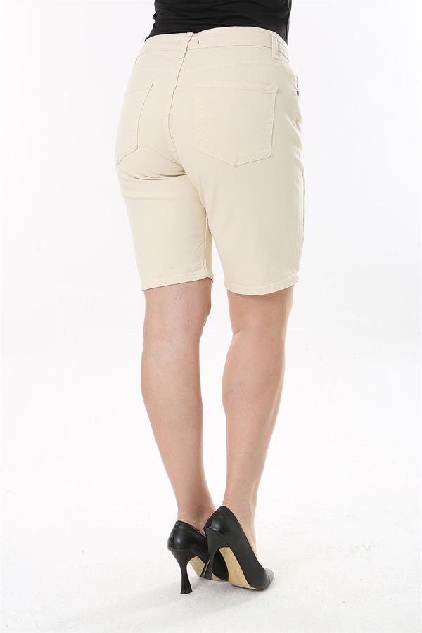 Kadın Büyük Beden Bej 5 Cepli Kot Şort 65N37821
