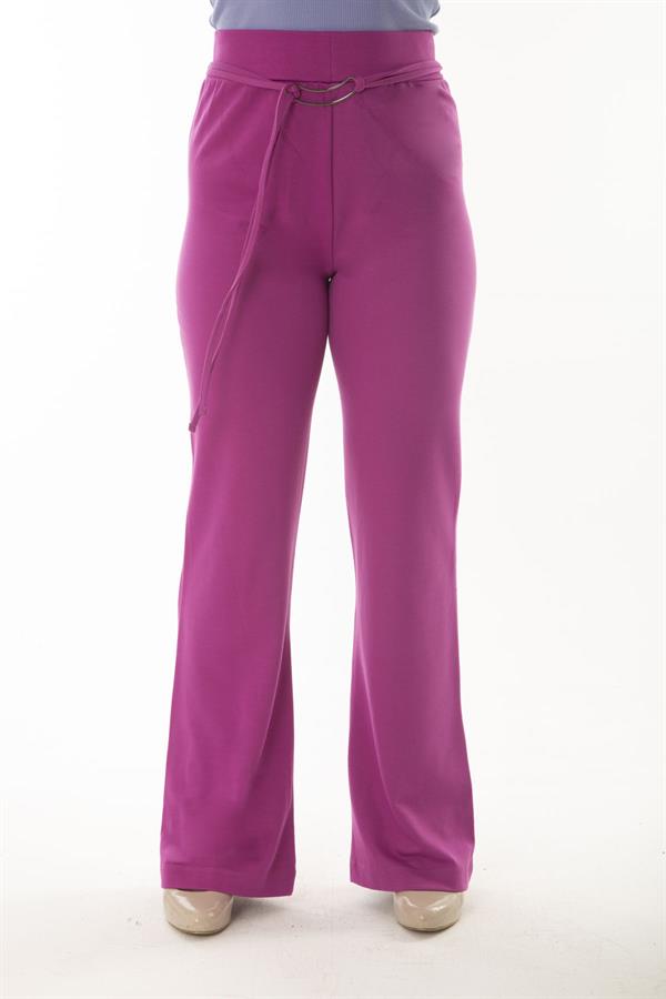 Kadın Büyük Beden Fujya Beli Lastik Ve Metal Tokalı Bağcık Detaylı Geniş Paça Pantolon 65N36998