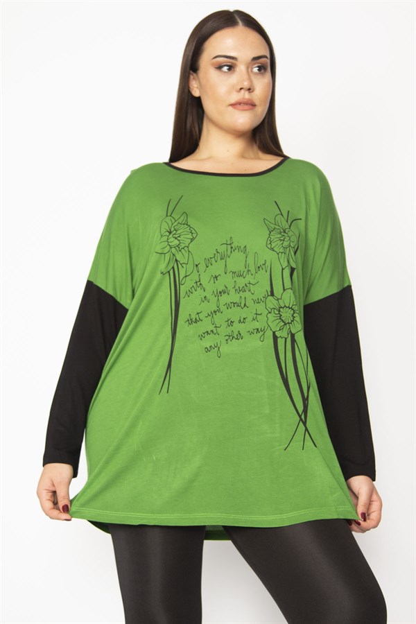Kadın Yeşil Ön Baskılı İki Renkli Tunik 65N29492