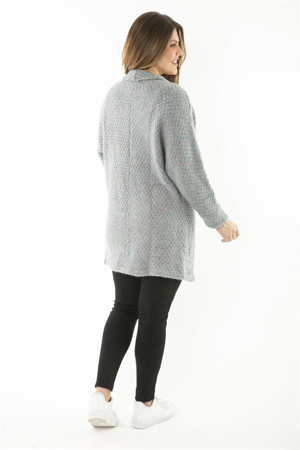 Kadın Büyük Beden Renkli Triko Kalın Hırka 65N37133