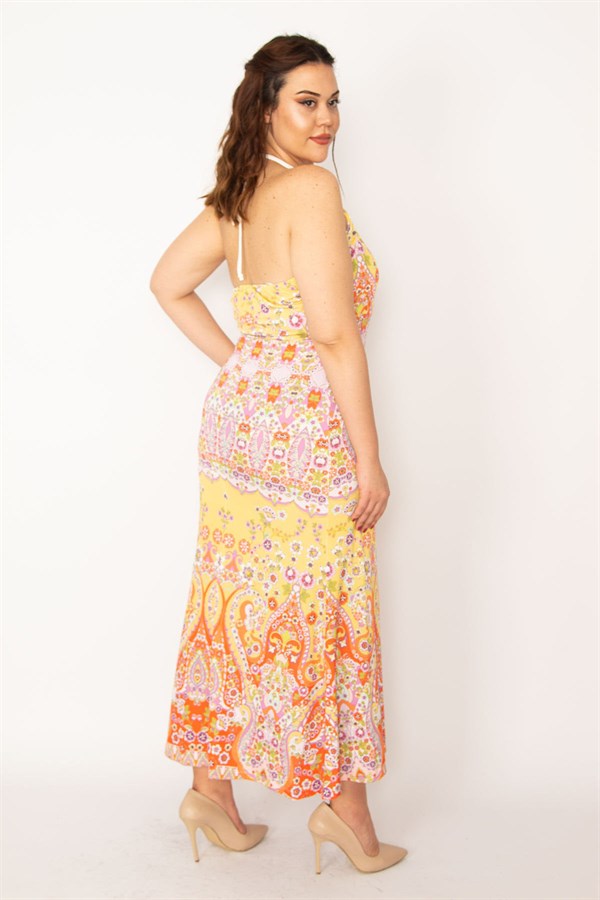 Kadın Renkli Boyundan Bağlamalı Renkli Elbise 65N33204