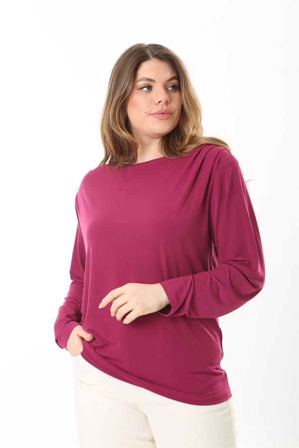 Kadın Büyük Beden Fujya Omuzları Pile Ve Vatka Detaylı Uzun Kollu Bluz 65N37503
