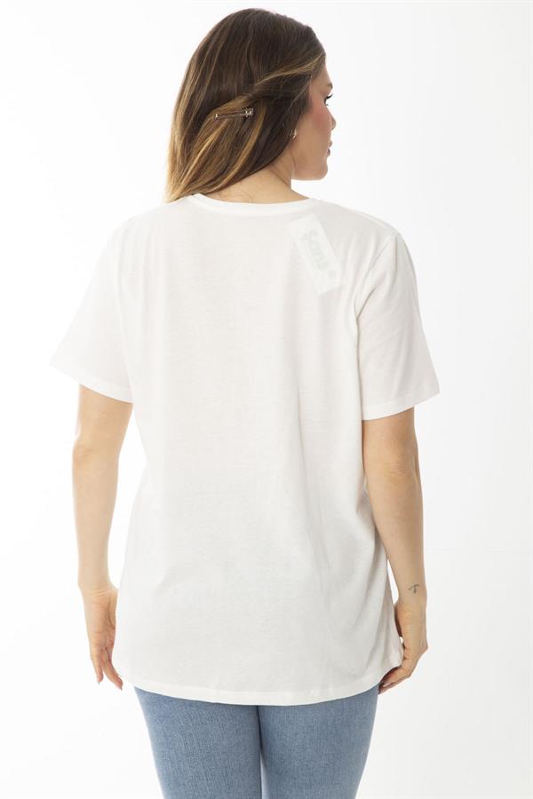 Kadın Büyük Beden Beyaz Pamuklu Kumaş Nakışlı Bluz 65N37099