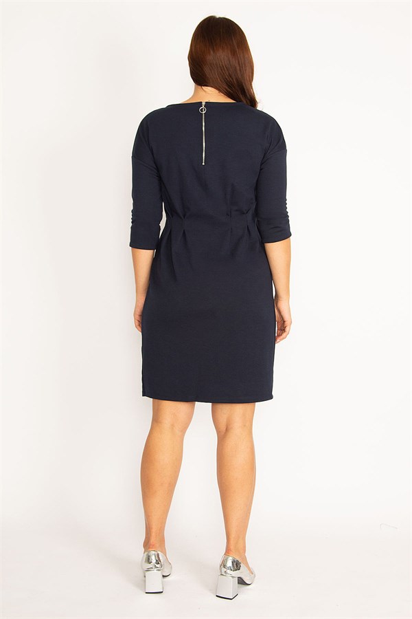 KADIN LACİVERT KAPRİ KOL ARKA FERMUARLI ELBİSE