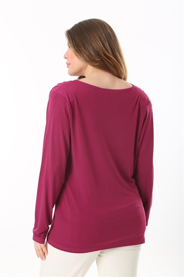 Kadın Büyük Beden Fujya Omuzları Pile Ve Vatka Detaylı Uzun Kollu Bluz 65N37503