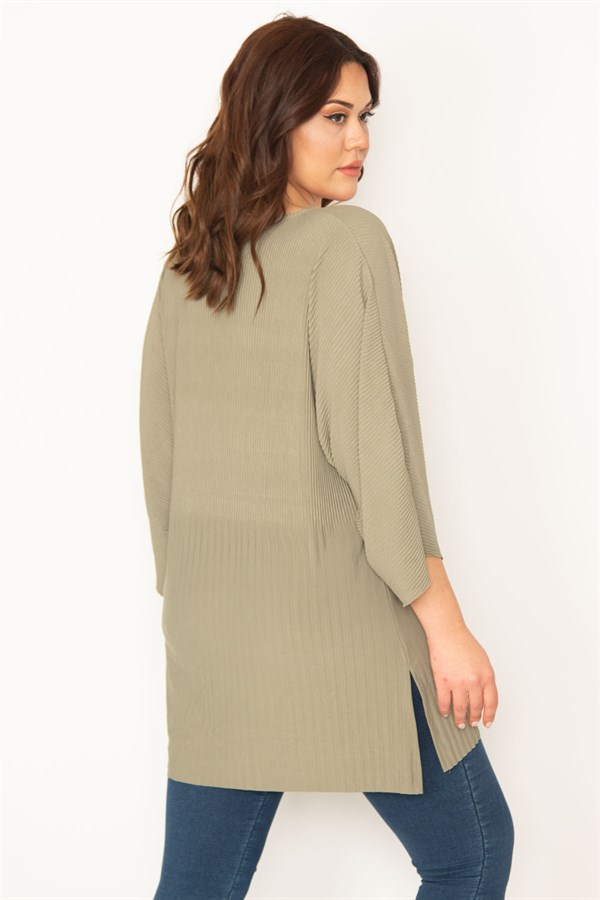 Kadın Yeşil V Yakalı Yarasa Kol Likralı Tunik 65N32443
