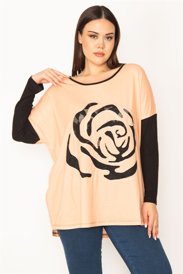 Kadın Gri Önü Flok Desen Ve Taş Detaylı İki Renkli Tunik 65N31412