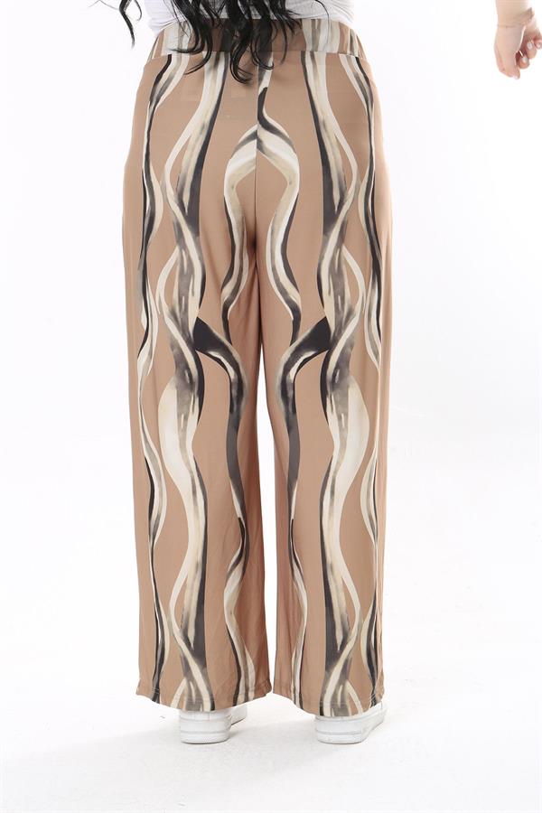 Kadın Büyük Beden Haki Beli Lastikli Yan Cepli Likralı Desenli Pantolon 65N38055