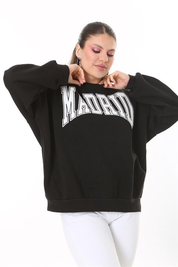 Women's Plus Size Black Embroidered Fabric Sweatshirt 65N37717