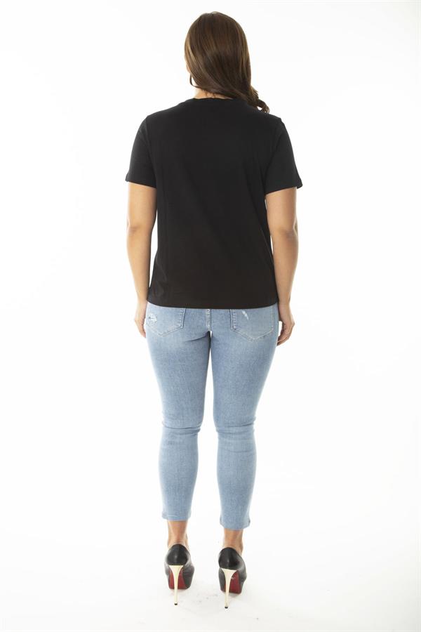 Kadın Büyük Beden Siyah Peto Cepli Kısa Kollu Bluz 65N36947