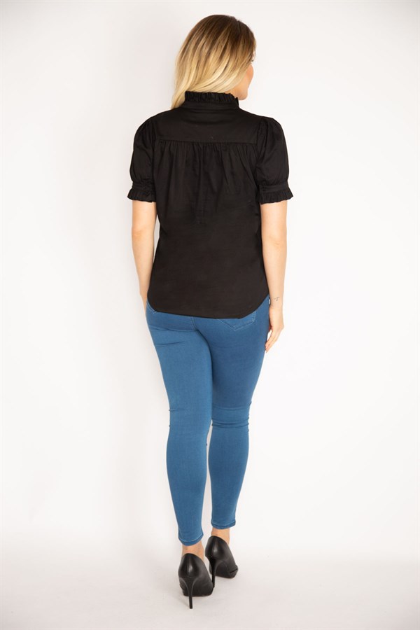 Kadın Beyaz Yaka Ve Kol Ağzı Fırfır Detaylı Poplin Bluz 65N35174