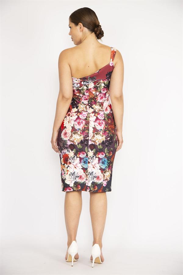 WOMEN'S COLORFUL ONE-SHOULDER STRAP FRONT SLITTLE DRESS