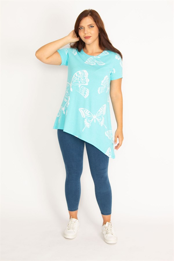 Kadın Mavi Kelebek Desenli Bluz 65N34775